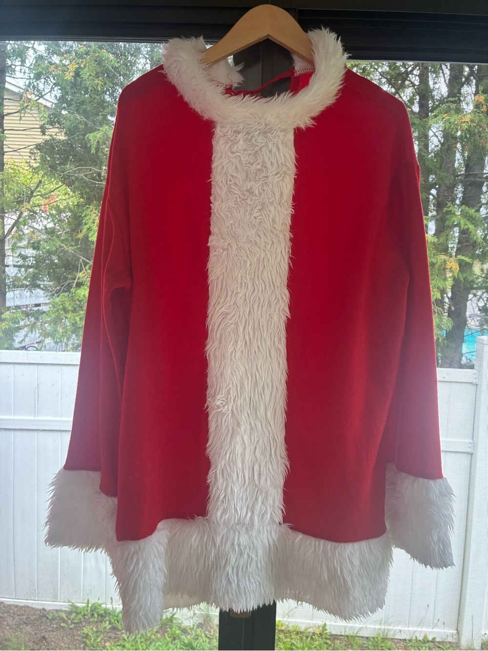 Santa Claus Costume Jacket Set w/ Belt & Faux Fur Sparkly Scarf, S/M, Christmas
